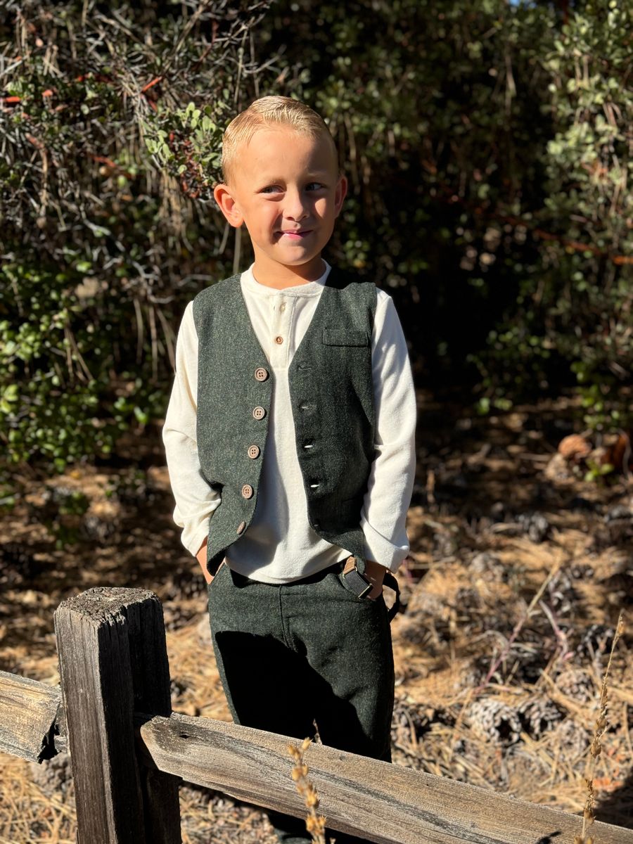 Marcus Pants with Suspenders | Green Tweed | Me & Henry