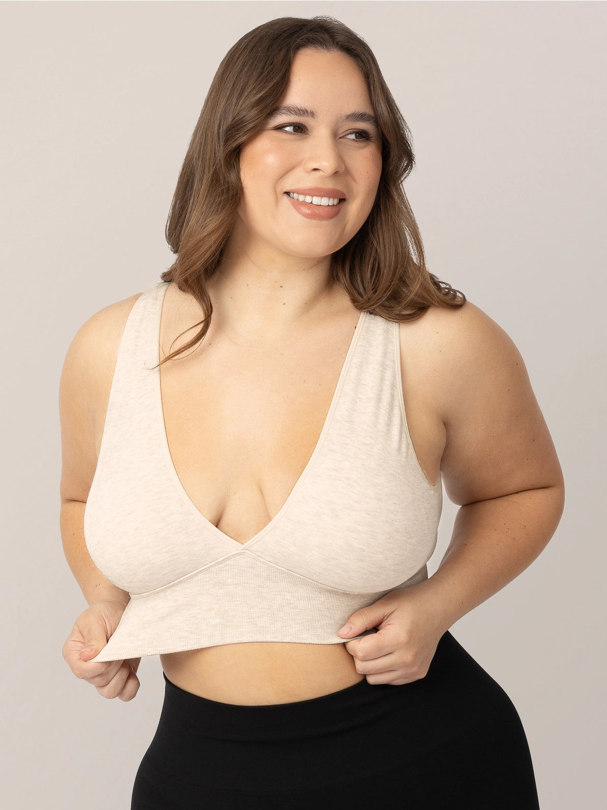 Sublime® Bamboo Maternity & Nursing Plunge Bra | Oatmeal Heather