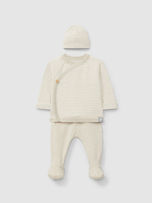 Cotton three-piece striped set | Natural | Snug
