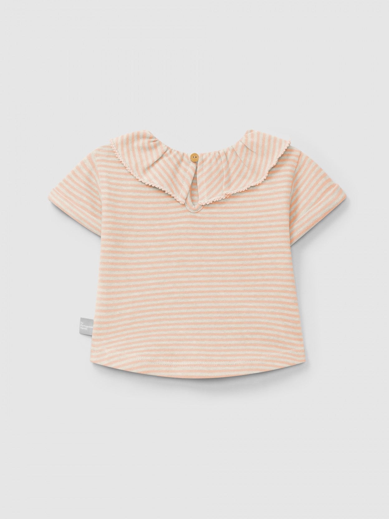 Cotton striped T-shirt with ruffled collar | Peach | Snug