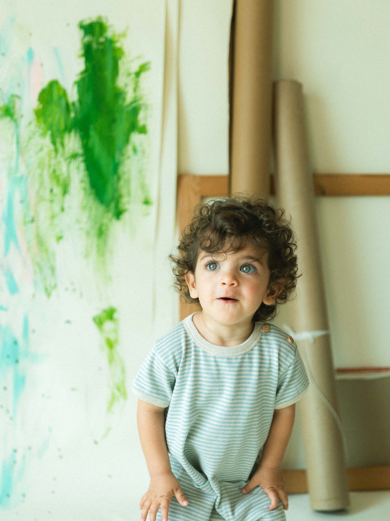 Cotton striped jumpsuit | Mint Blue | Snug