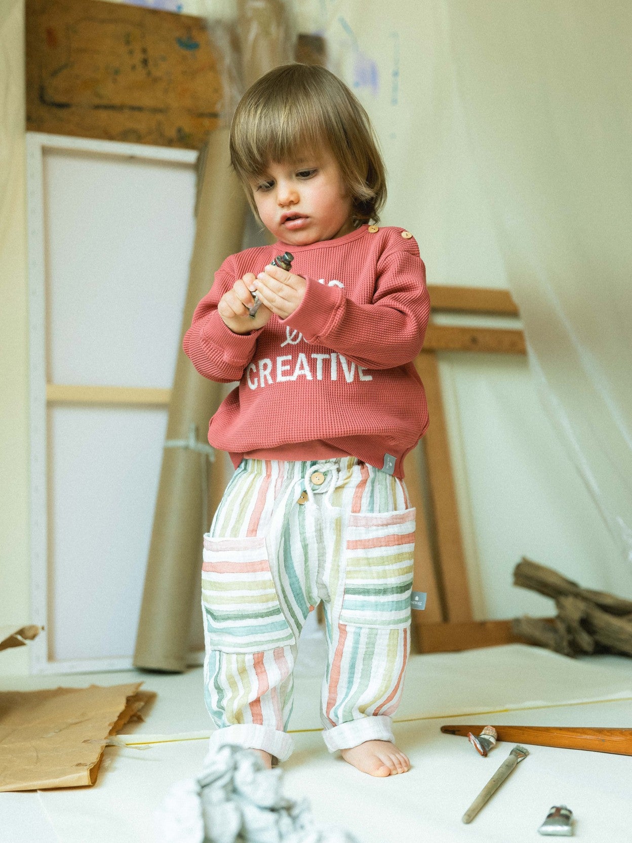 Multi-colour striped pull-up pants | Multicolor | Snug