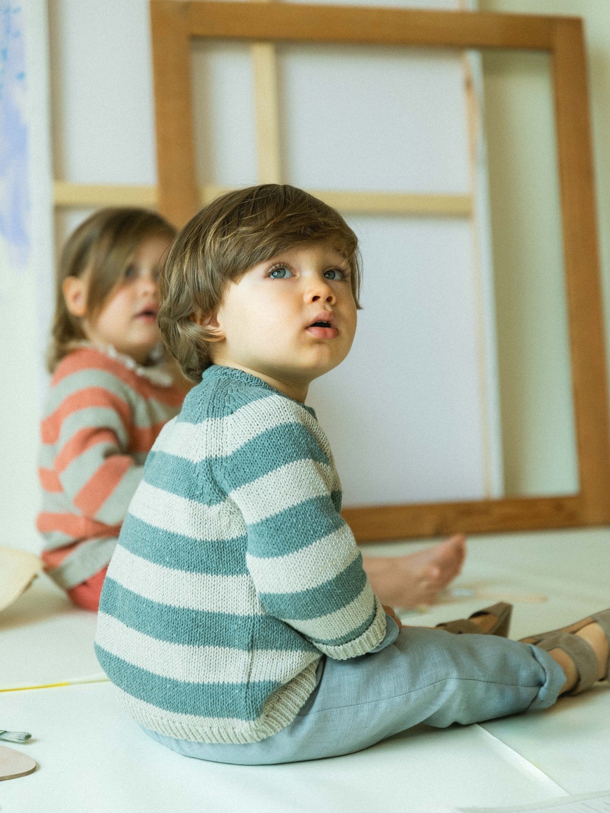 Striped knitted jumper | Mint/Linen | Snug