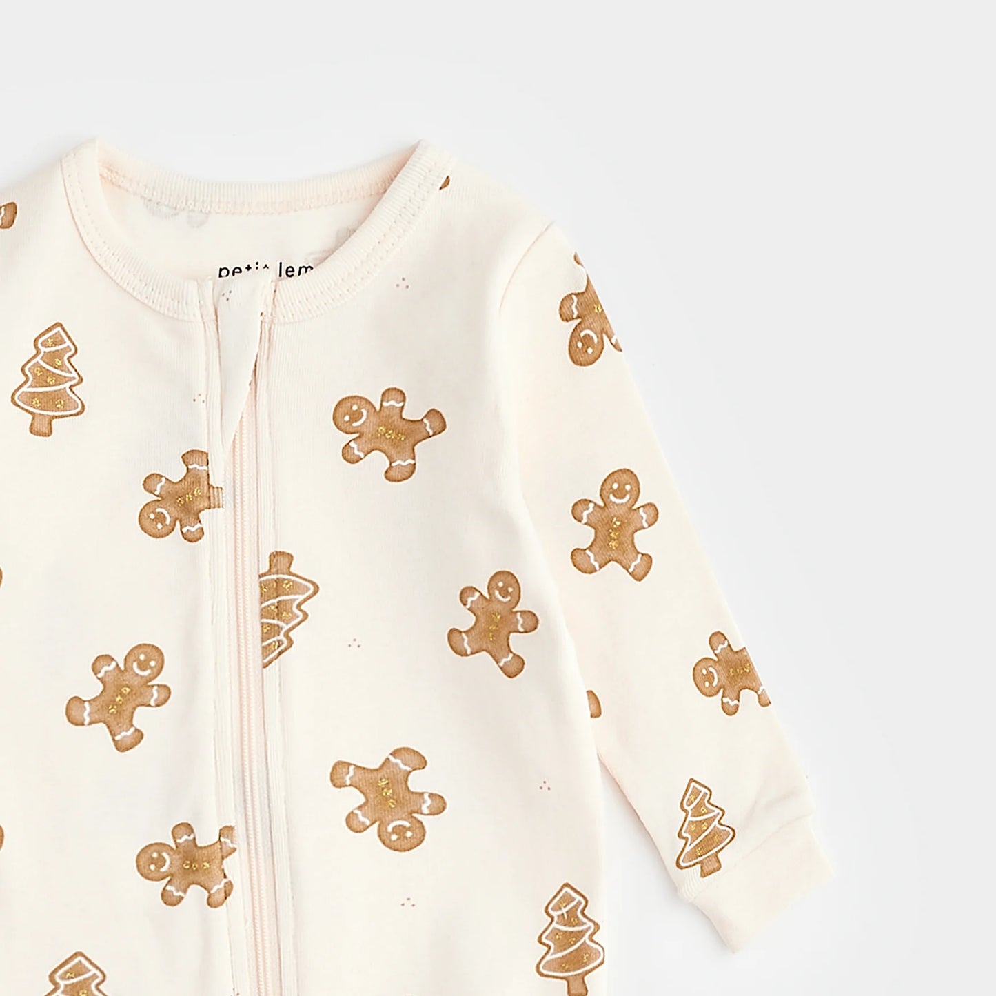 Gingerbread Print on Silver Peony Sleeper | Petit Lem