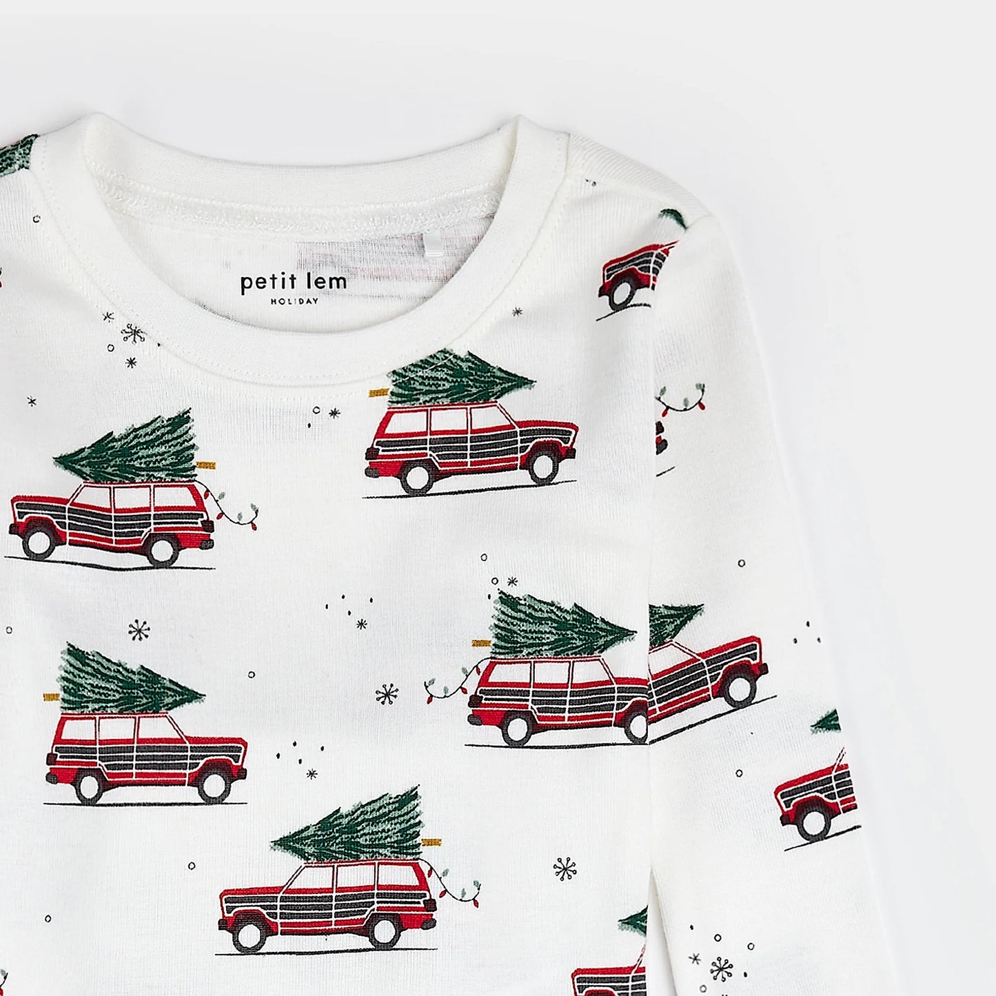 Festive Cars Print on Off-White PJ Set | Petit Lem