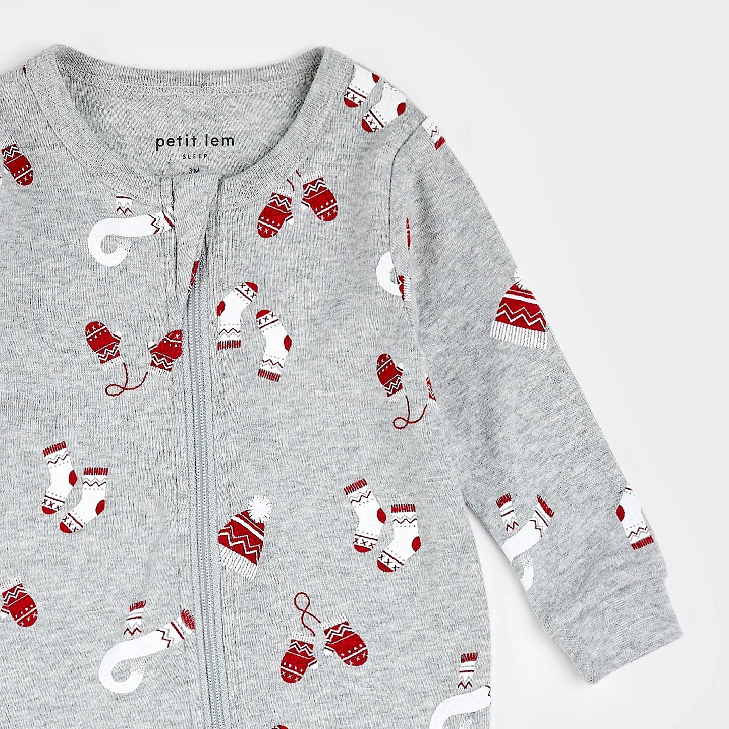 Knits and Pieces Print on Heather Grey Sleeper | Petit Lem