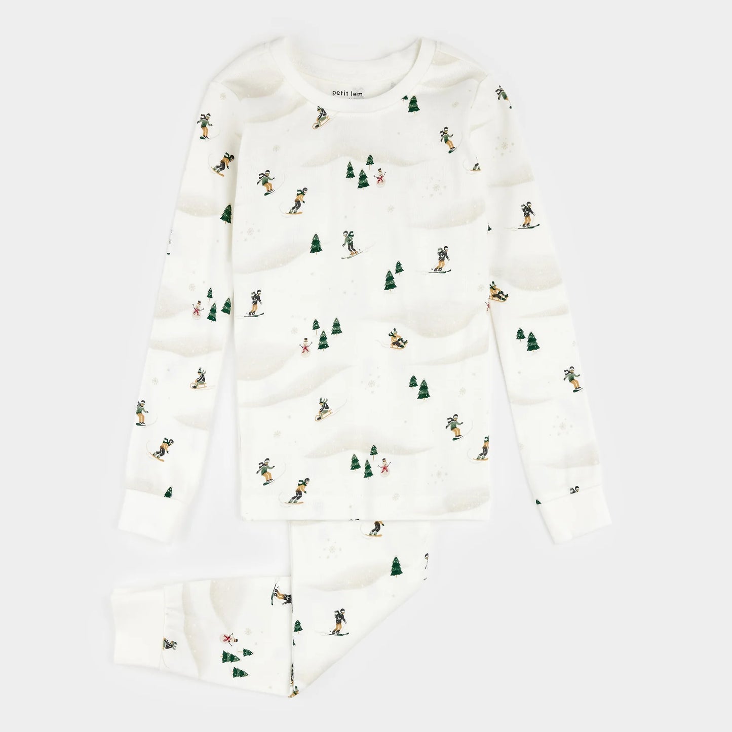Winter Fun Print on Off-White PJ Set | Petit Lem