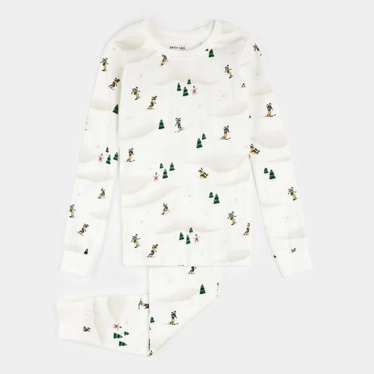 Winter Fun Print on Off-White PJ Set | Petit Lem