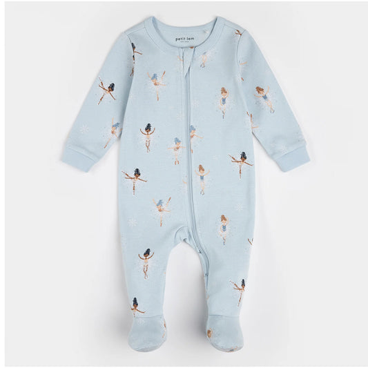 Sugar Plum Fairy Print on Ice Blue Sleeper | Petit Lem