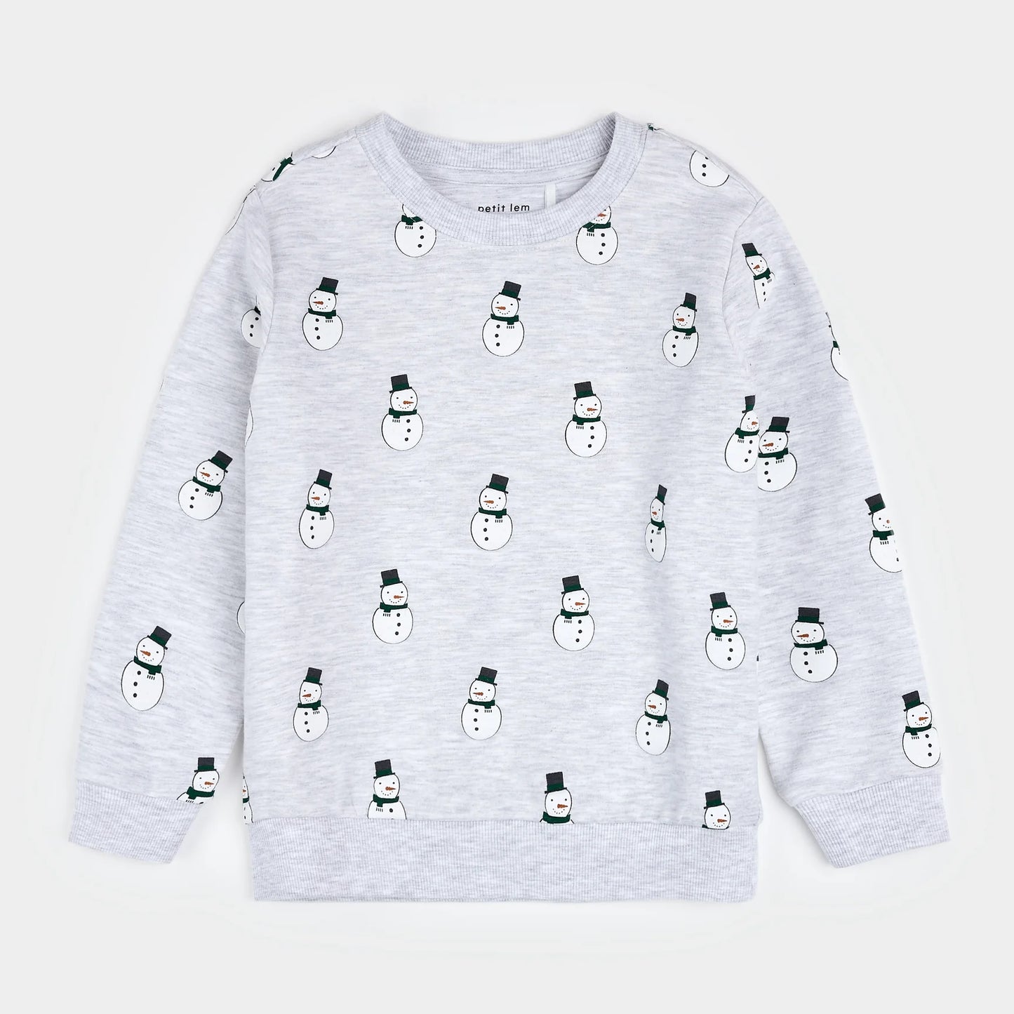 Merry Snowmen on Light Grey Fleece Sweatshirt | Petit Lem
