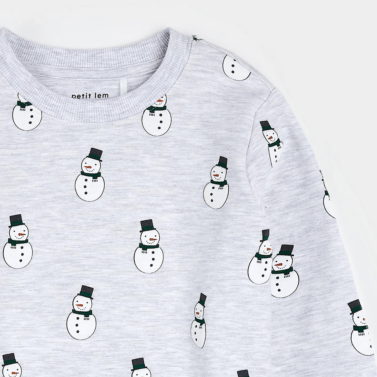Merry Snowmen on Light Grey Fleece Sweatshirt | Petit Lem
