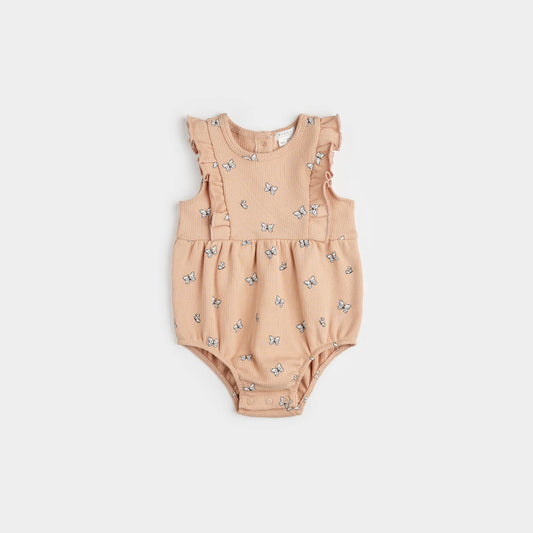 Butterfly Print on Ribbed Sirocco Bubble Romper | Petit Lem