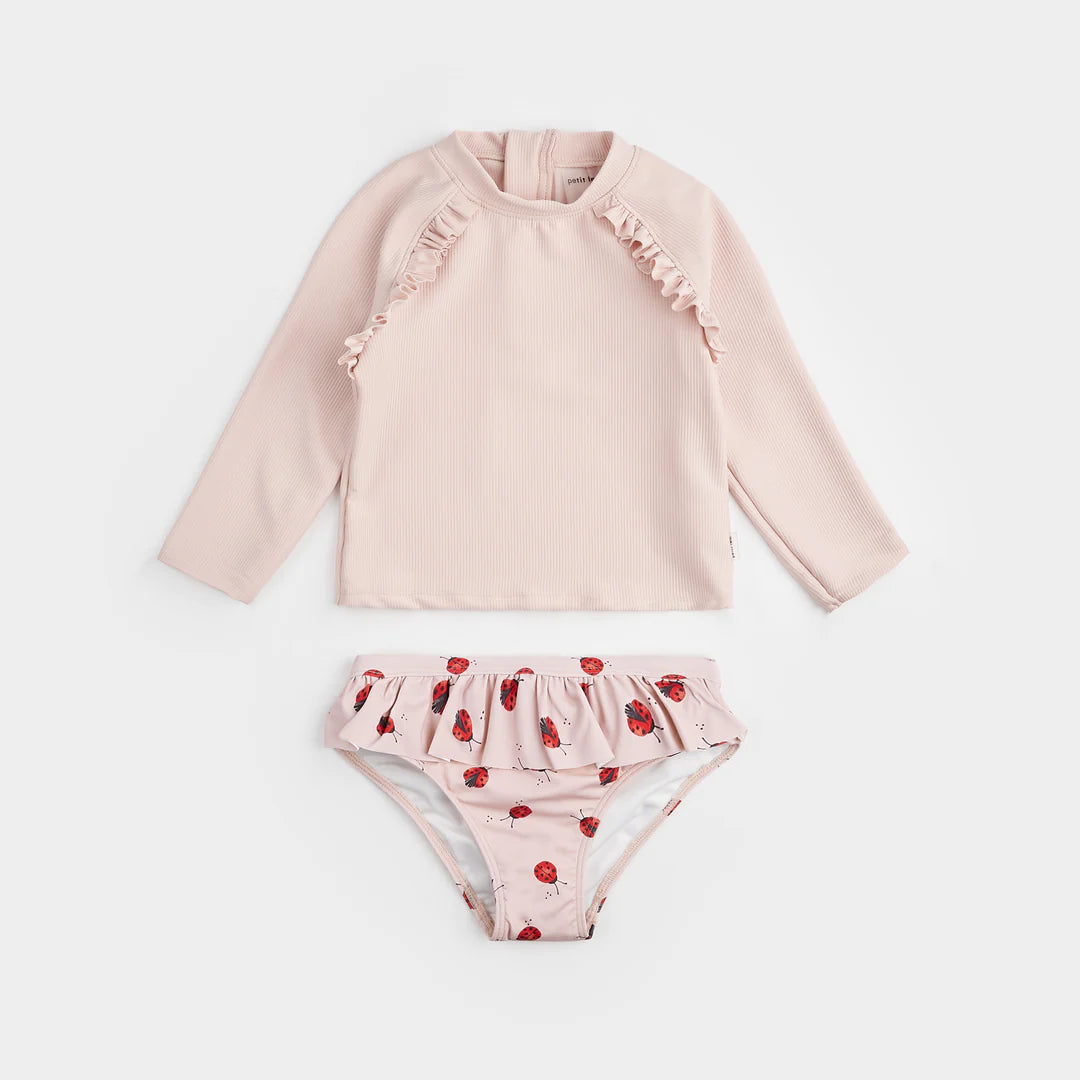 Ribbed Long-Sleeve Rose & Ladybug Rashguard Set | Petit Lem