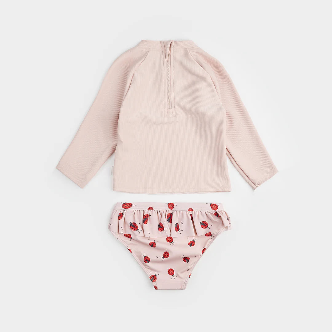 Ribbed Long-Sleeve Rose & Ladybug Rashguard Set | Petit Lem