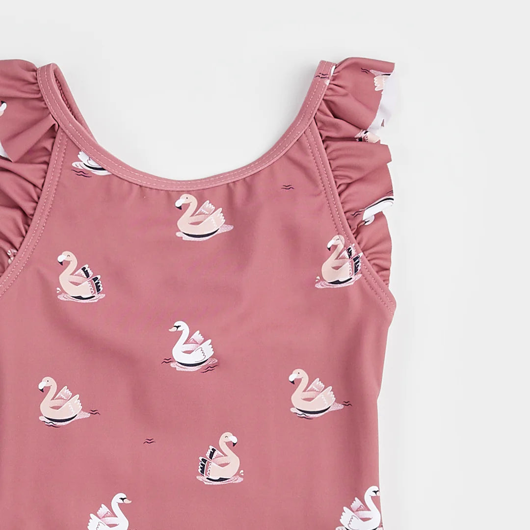 Swan Balloon Print On Jazzberry One-Piece Swimsuit | Petit Lem
