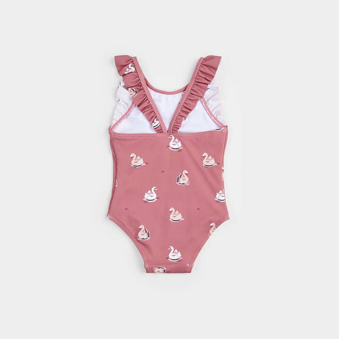 Swan Balloon Print On Jazzberry One-Piece Swimsuit | Petit Lem