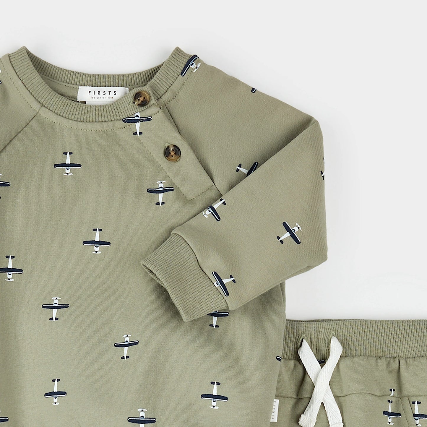 Outfit Set | Seaplane Print on Fall Green | Petit Lem