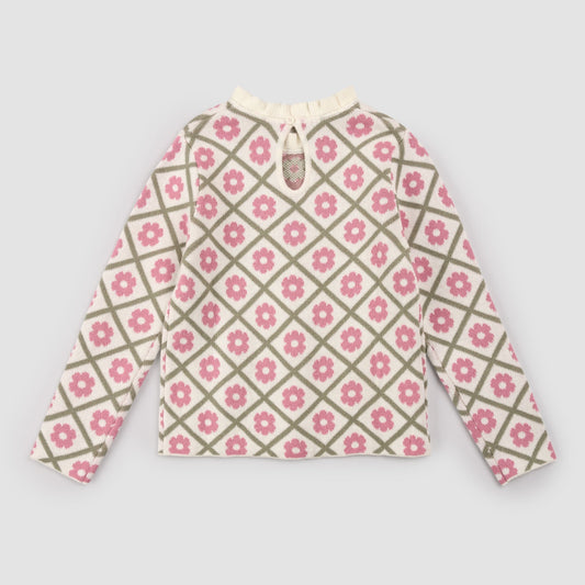 Scalloped Mock Neck Sweater | Pink Daisy | Miles the Label