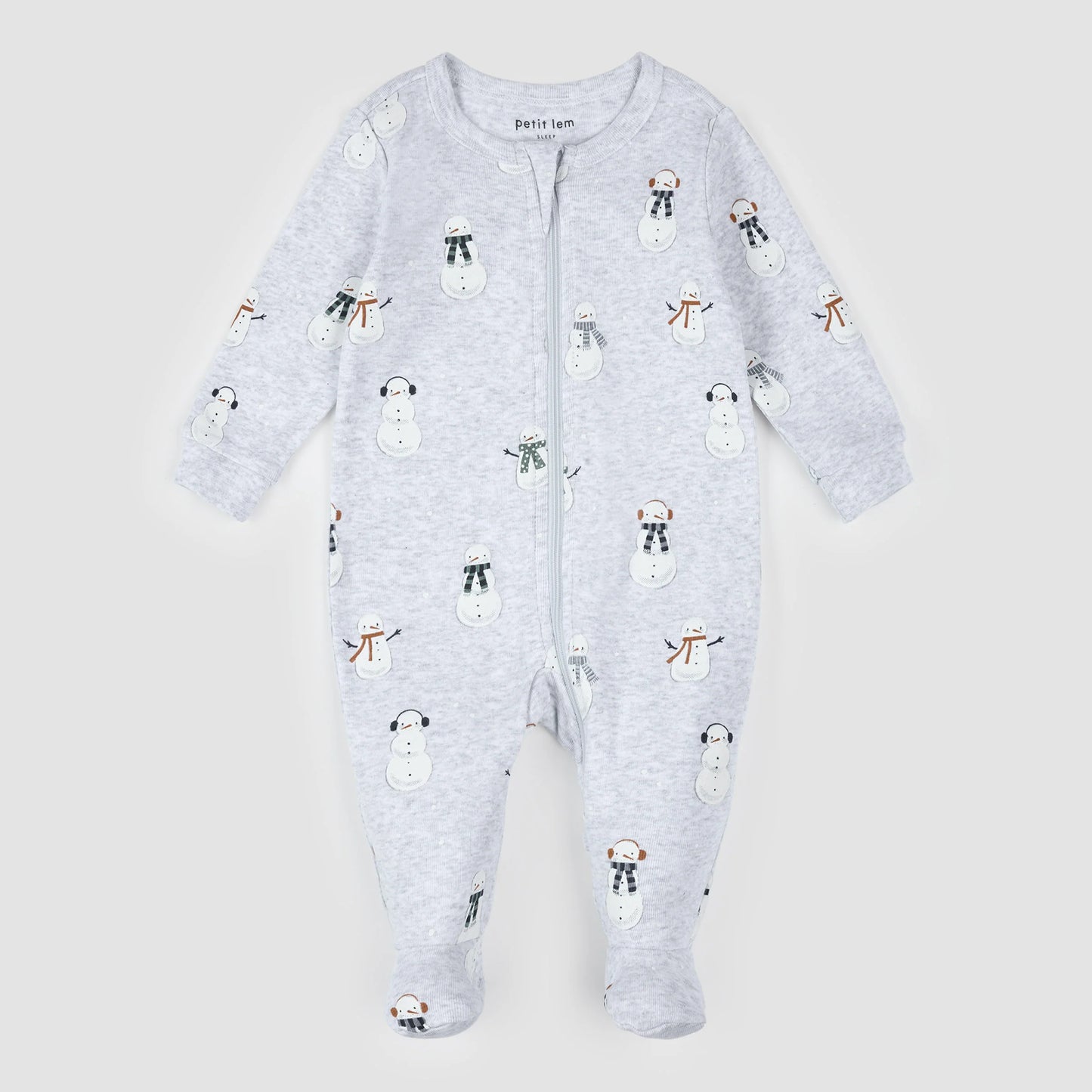 Footed Sleeper | Snowman Print on Heather Grey | Petit Lem