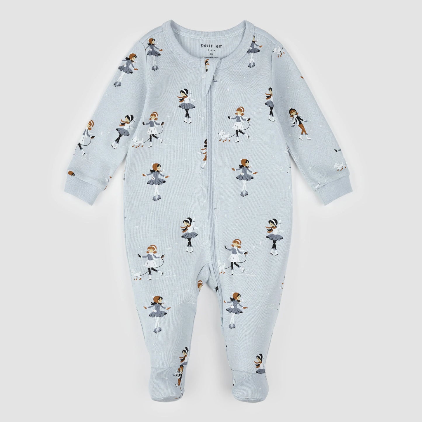 Footed Sleeper | Figure Skating Print on Pearl Blue | Petit Lem
