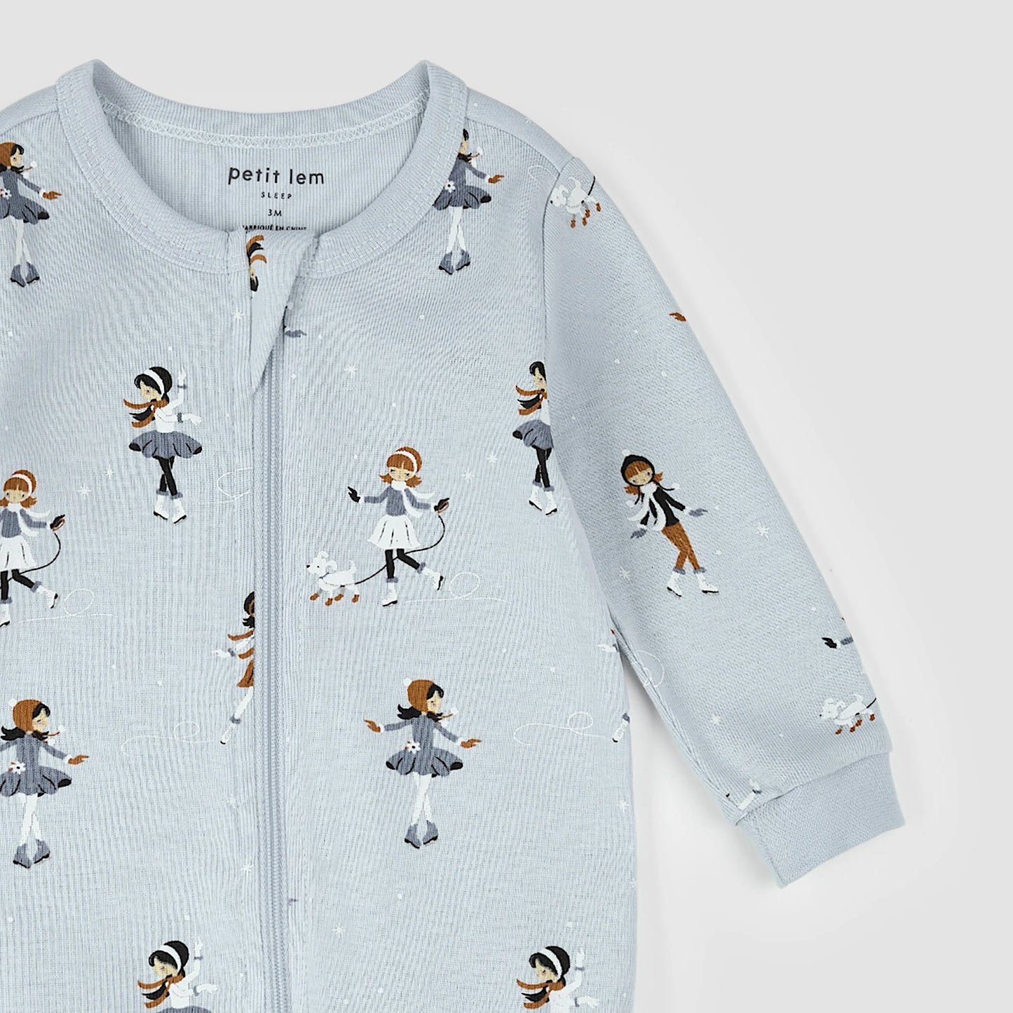 Footed Sleeper | Figure Skating Print on Pearl Blue | Petit Lem