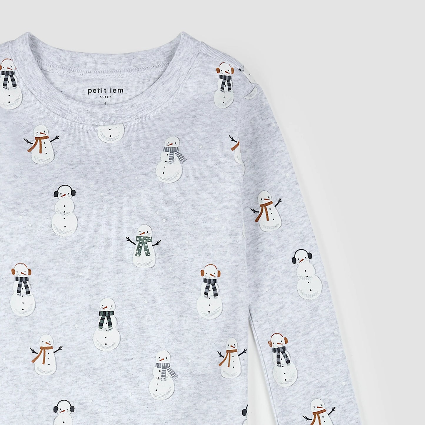 PJ Set | Snowman Print on Heather Grey | Petit Lem