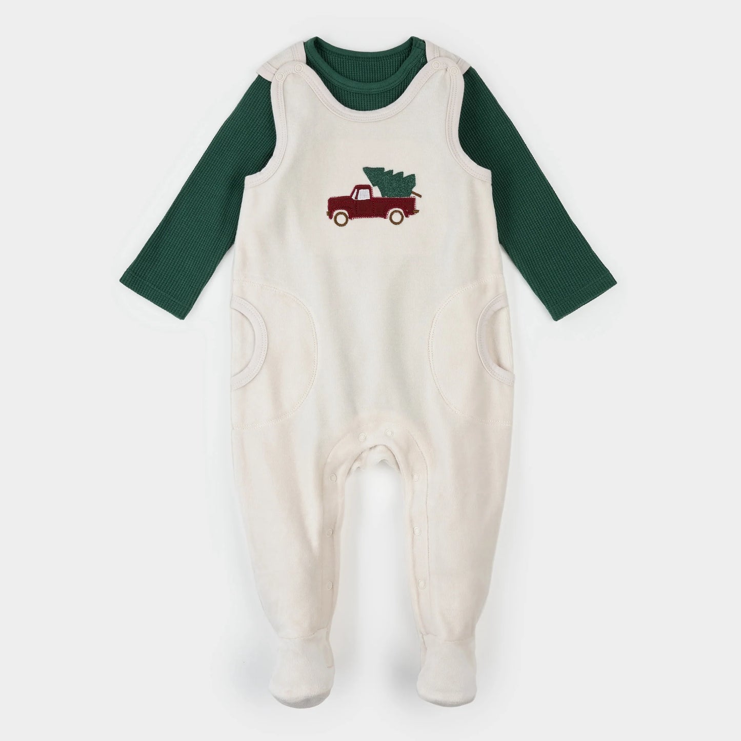 Thermal Overall Set | Dark Green Striped | Petit Lem