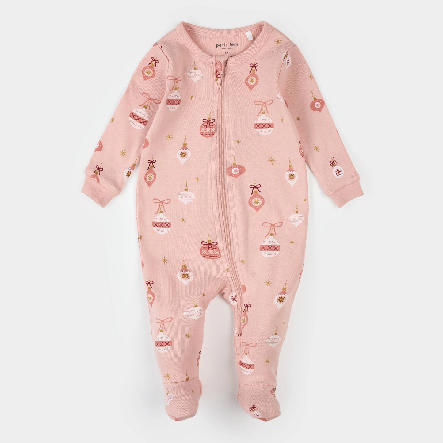 Footed Sleeper | Ornaments Print on Rose | Petit Lem