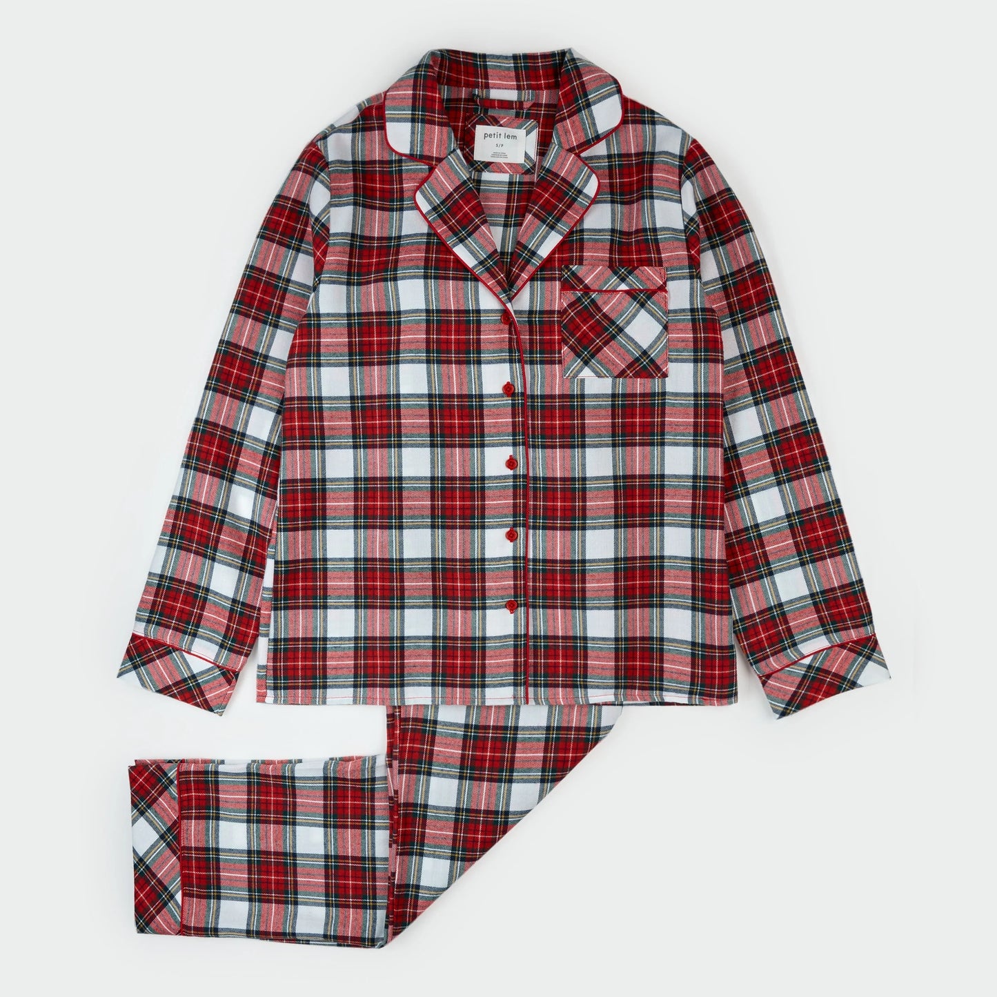 Women 2pc Flannel PJ Set | Red Tartan Plaid | Petit Lem