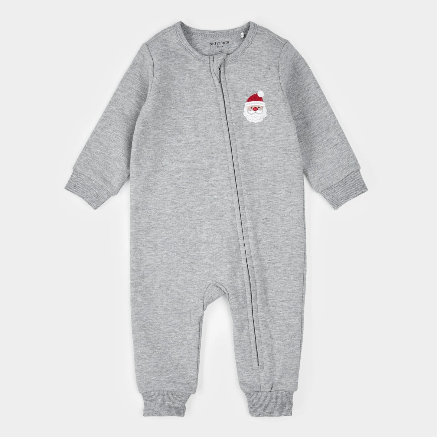 Fleece Playsuit | Santa Baby on Heather Grey | Petit Lem