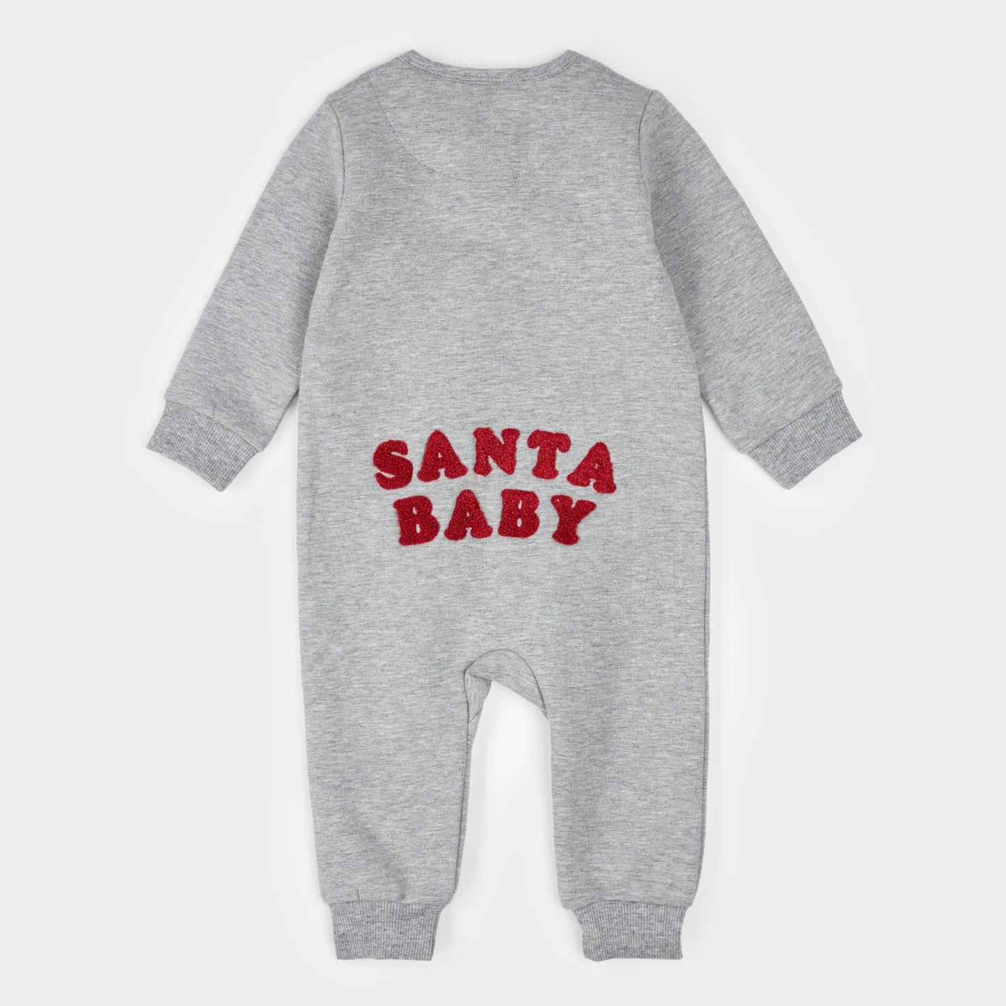 Fleece Playsuit | Santa Baby on Heather Grey | Petit Lem