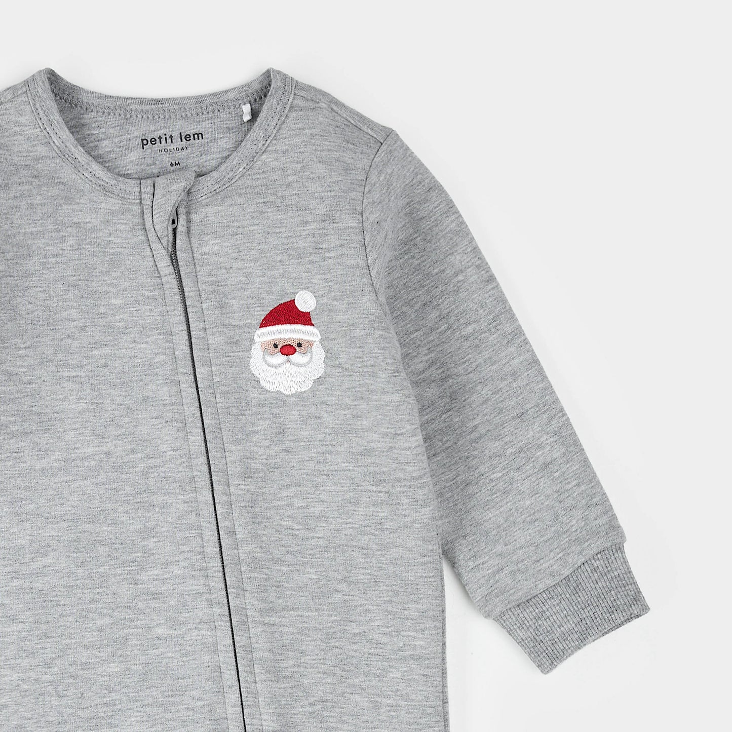 Fleece Playsuit | Santa Baby on Heather Grey | Petit Lem