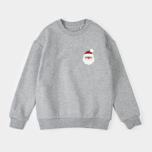 Santa Claus Embroidery Sweatshirt | Heather Grey | Petit Lem