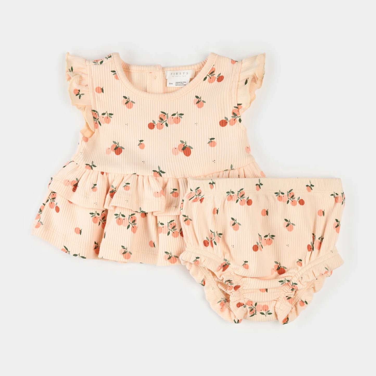 Agrumes Print on Barely Coral Ribbed Outfit Set | Petit Lem
