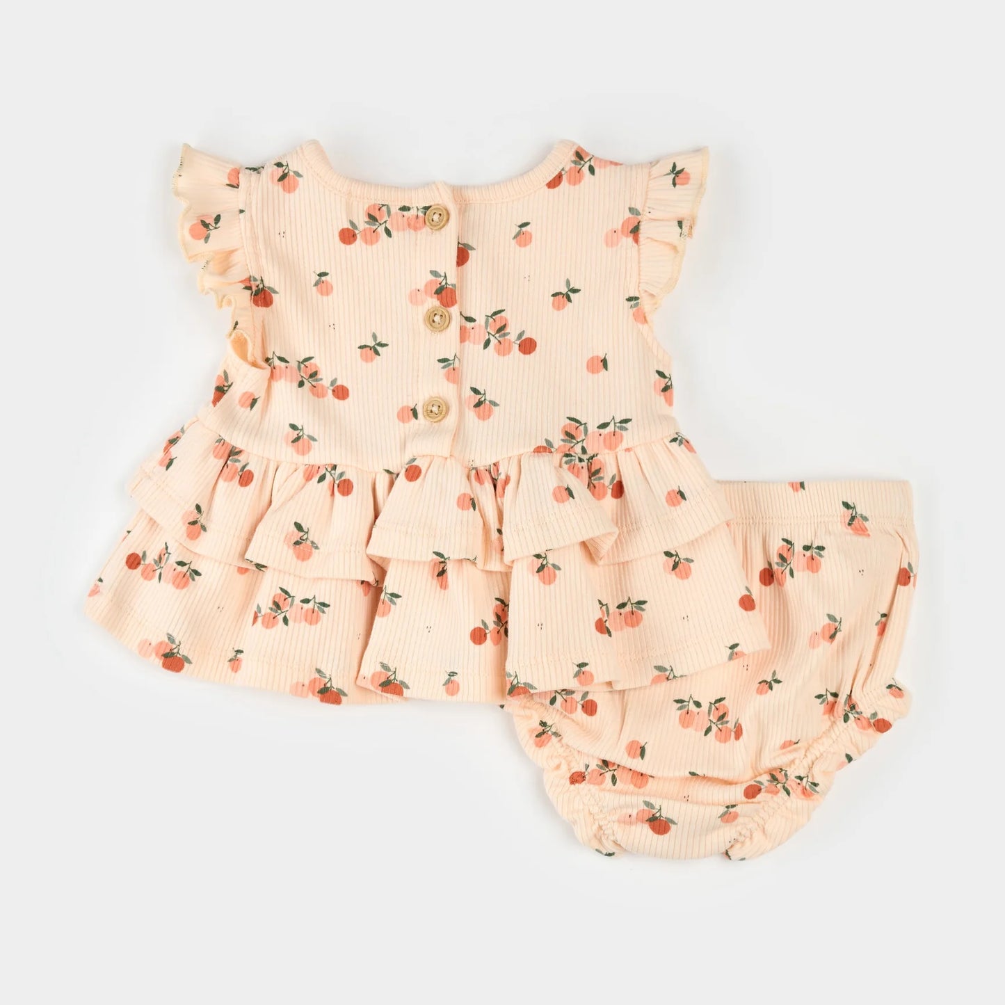 Agrumes Print on Barely Coral Ribbed Outfit Set | Petit Lem