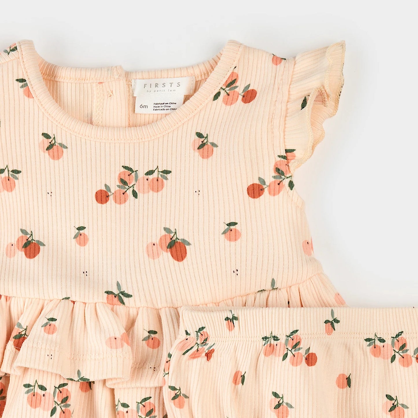 Agrumes Print on Barely Coral Ribbed Outfit Set | Petit Lem