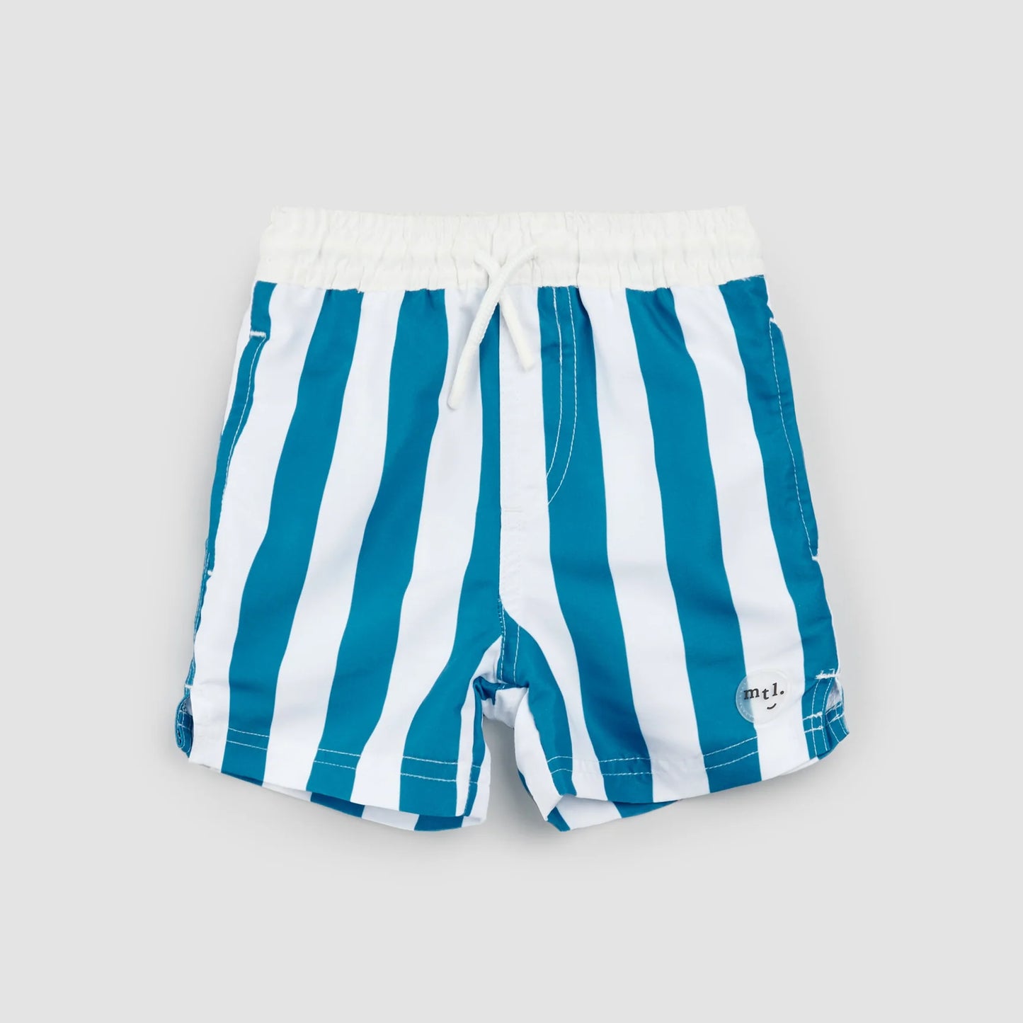 Striped Bluejay & White Swim Trunks | Miles The Label