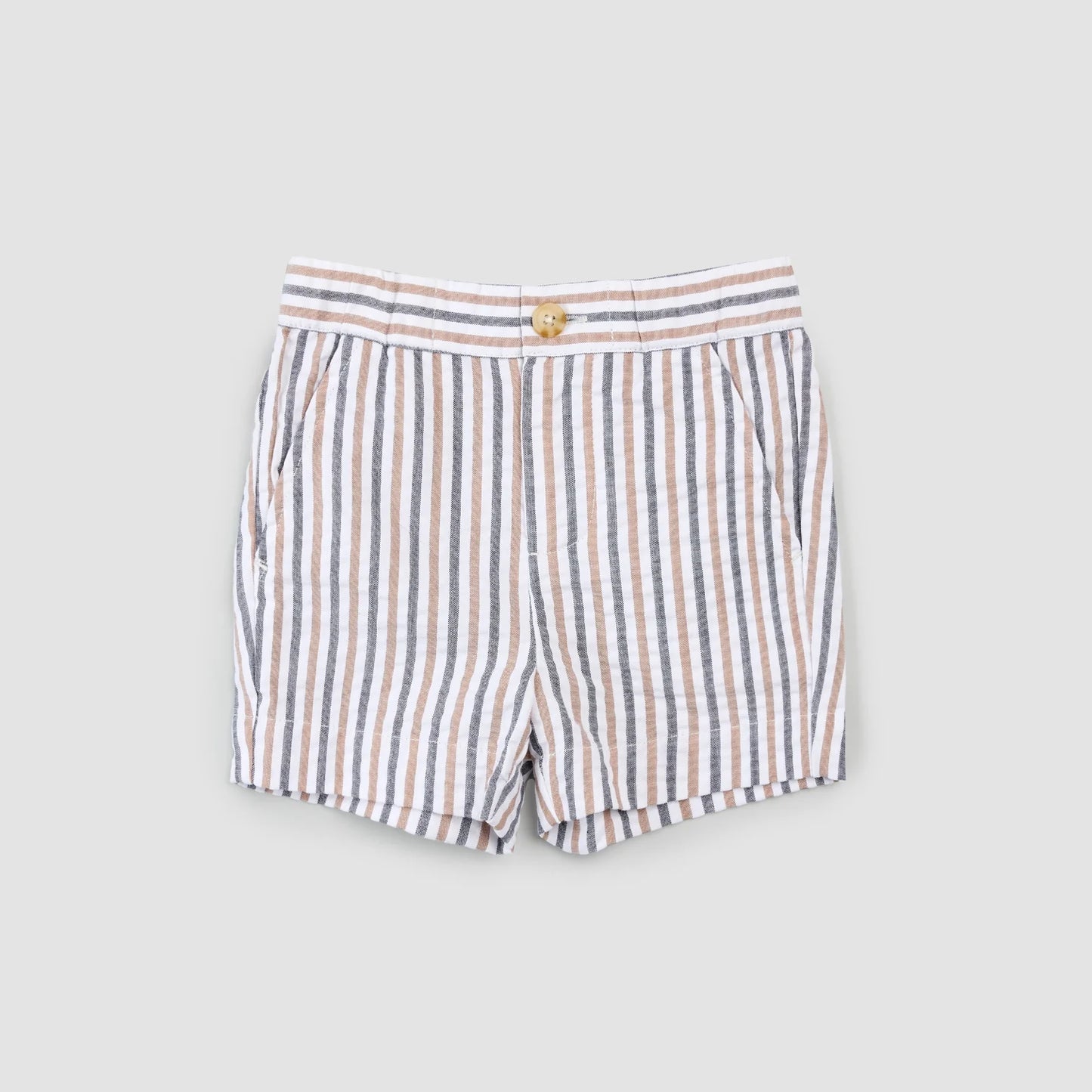 Rosewood & Navy Stripe Short-Sleeve Seersucker Set | Miles The Label