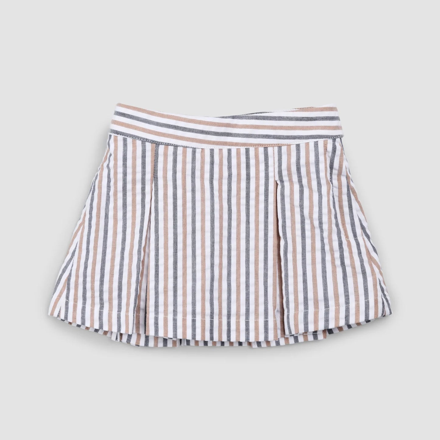Rosewood & Navy Striped Seersucker Skort | Miles The Label