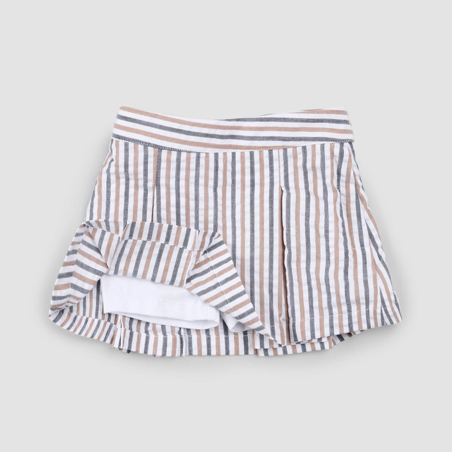 Rosewood & Navy Striped Seersucker Skort | Miles The Label