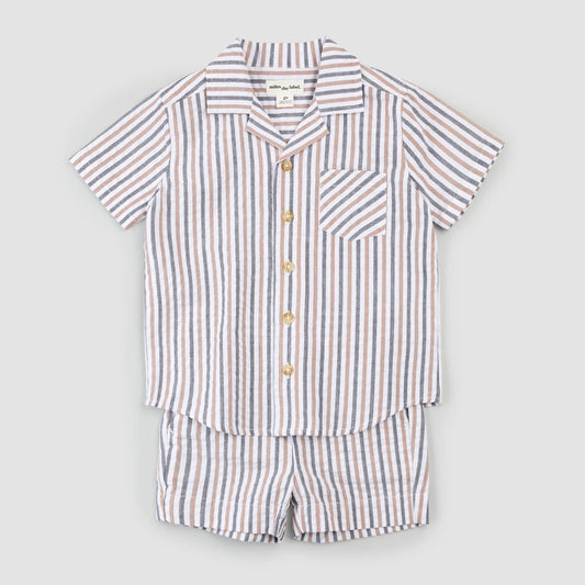 Rosewood & Navy Stripe Short-Sleeve Seersucker Set | Miles The Label
