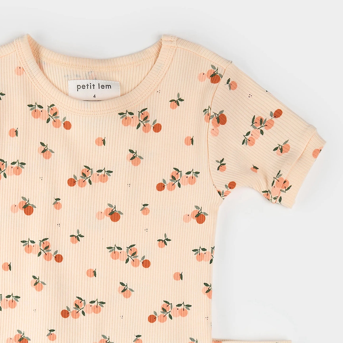 Agrumes Print on Ribbed Barely Coral Summer Sleep Set | Petit Lem