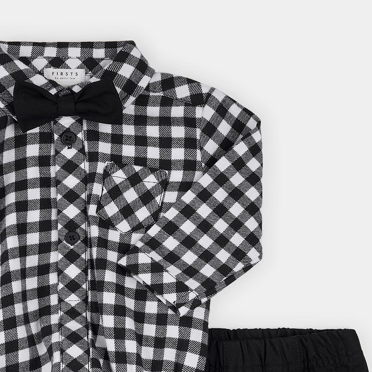 3pc Flannel Outfit Set | Black & White Tartan | Petit Lem