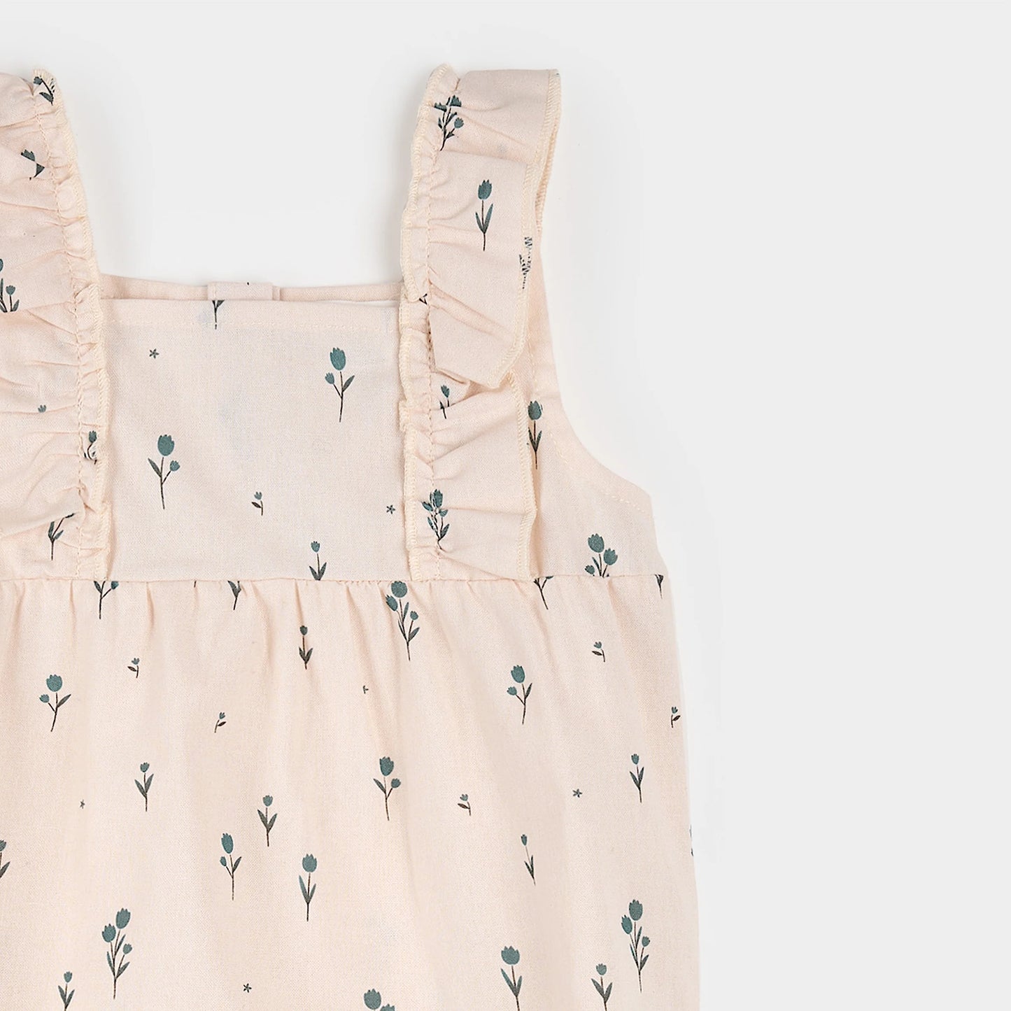 Cross Hatch Playsuit | Blue Tulips on Light Pink | Petit Lem
