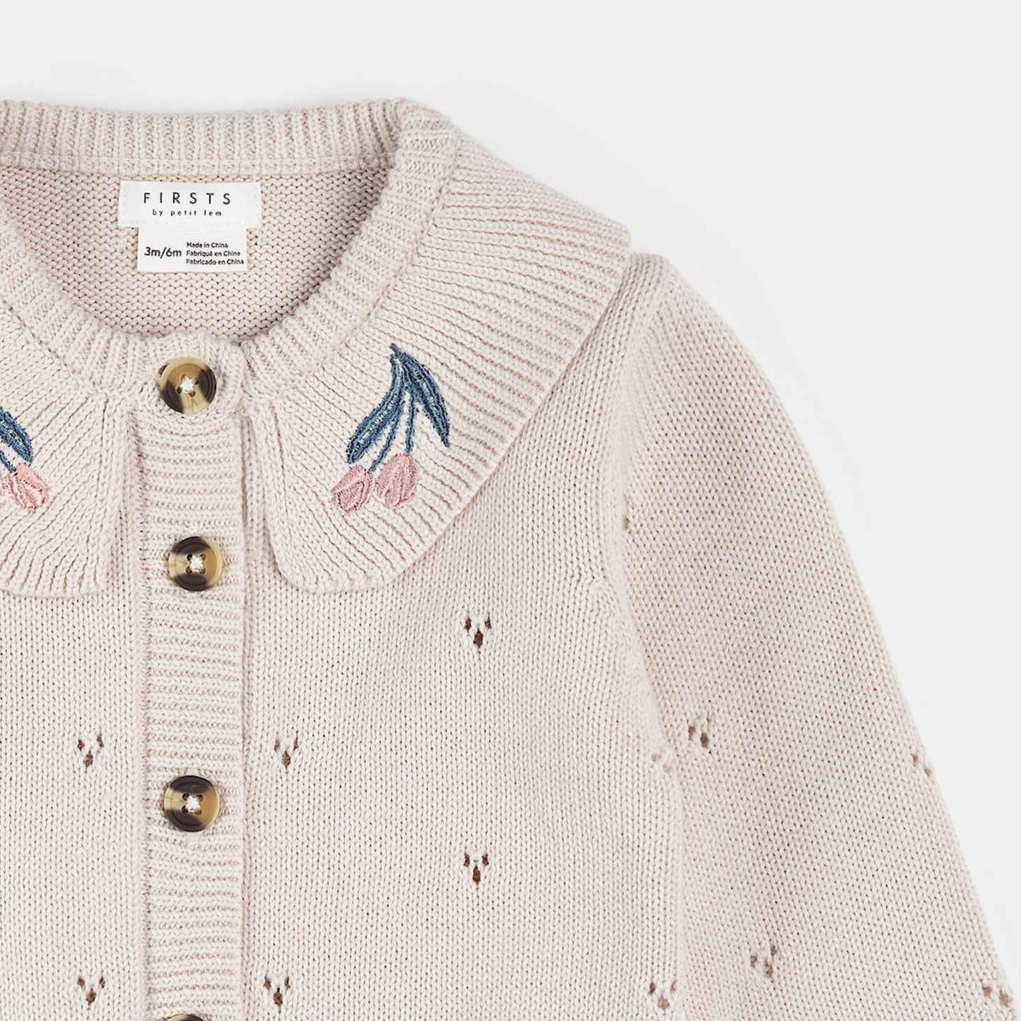 Creme Pointelle Knit Cardigan | Petit Lem