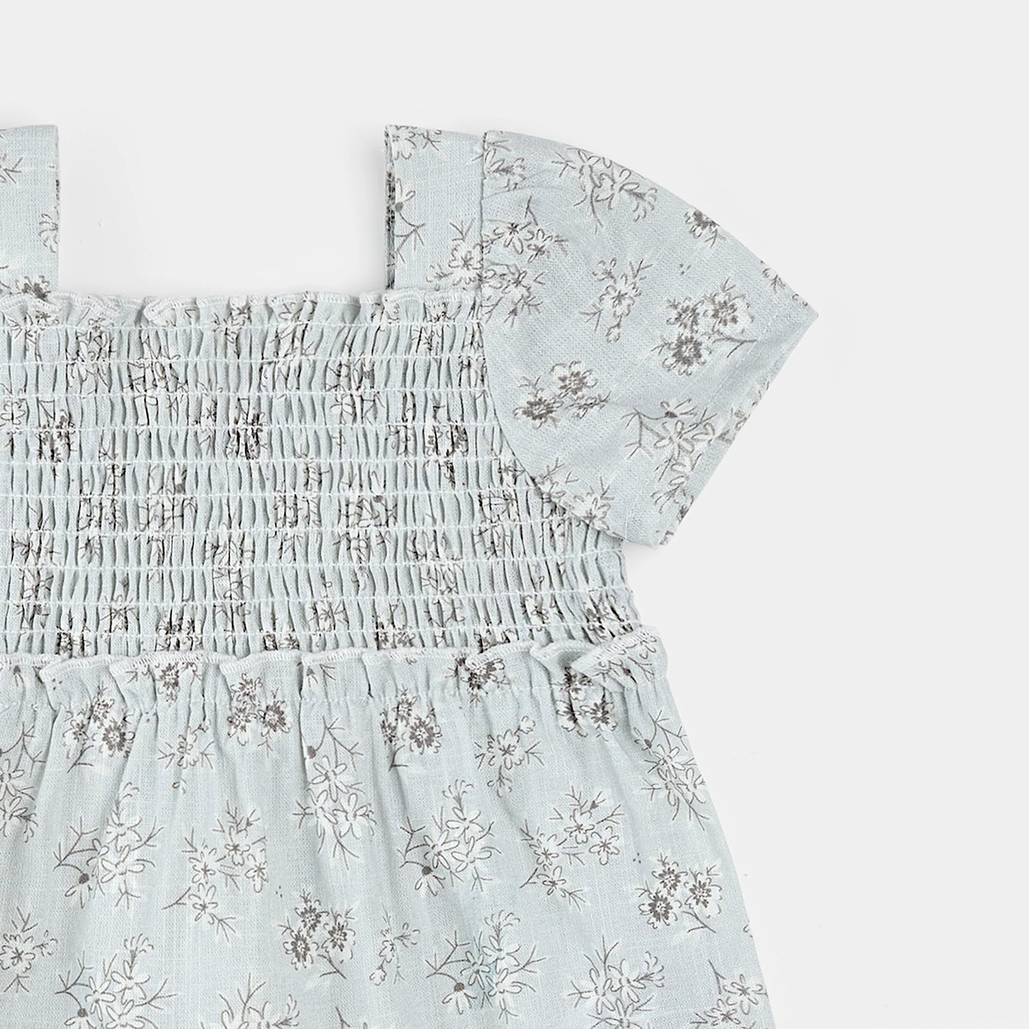 2 Piece Dress & Bloomer Set | Floral Print on Powder Blue | Petit Lem