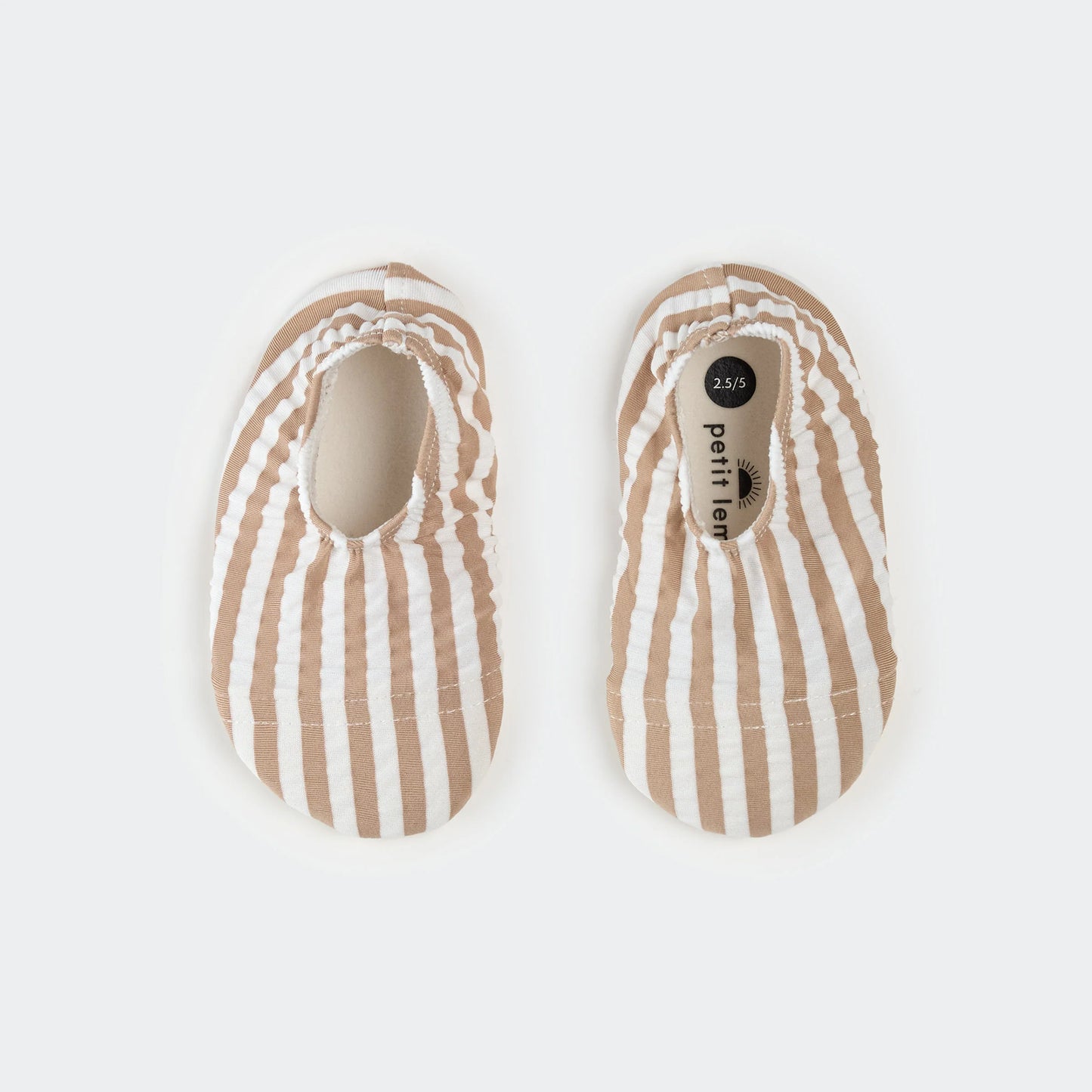 Swim Slippers | Taupe Stripe Seersucker | Petit Lem