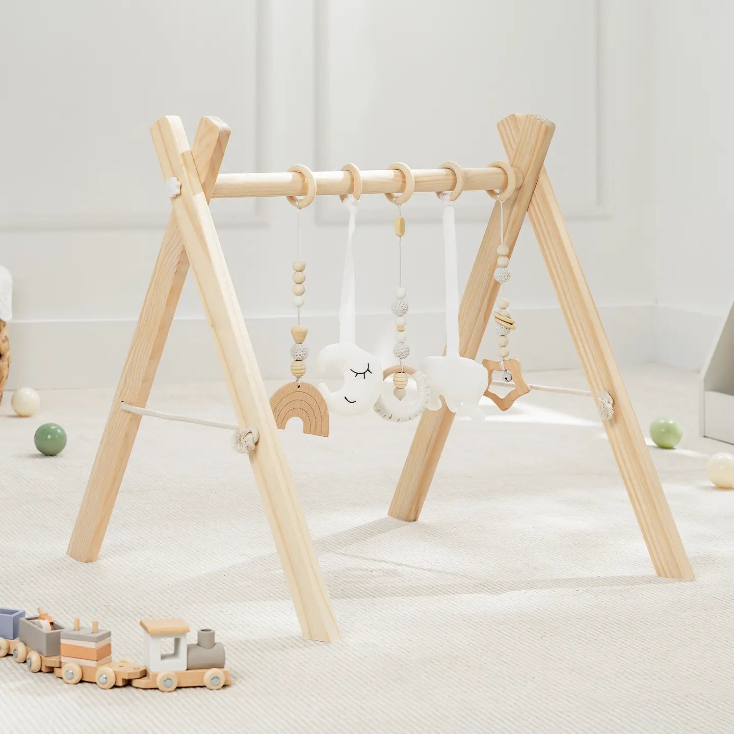 Foldable Baby Play Gym with 5 Hanging Toys | Comfy Cubs