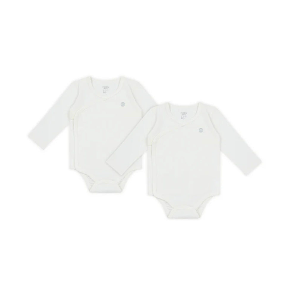 Organic Cotton Kimono | Ribbed Long Sleeve Onesie | White | Nest Designs