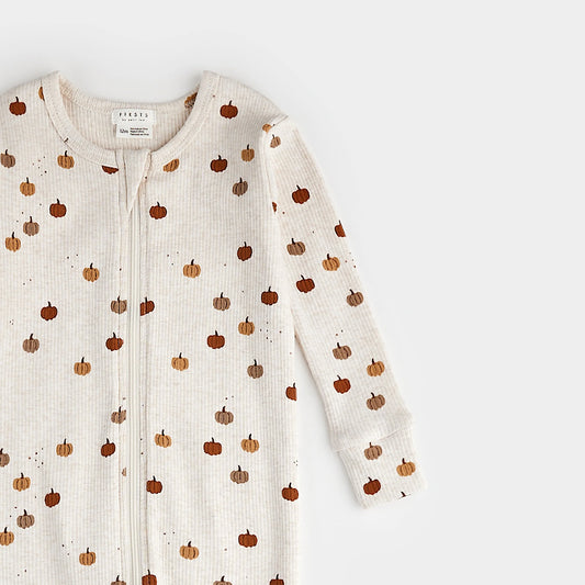 Convertible Sleeper | Pumpkin Print on Heathered Oatmeal | Petit Lem